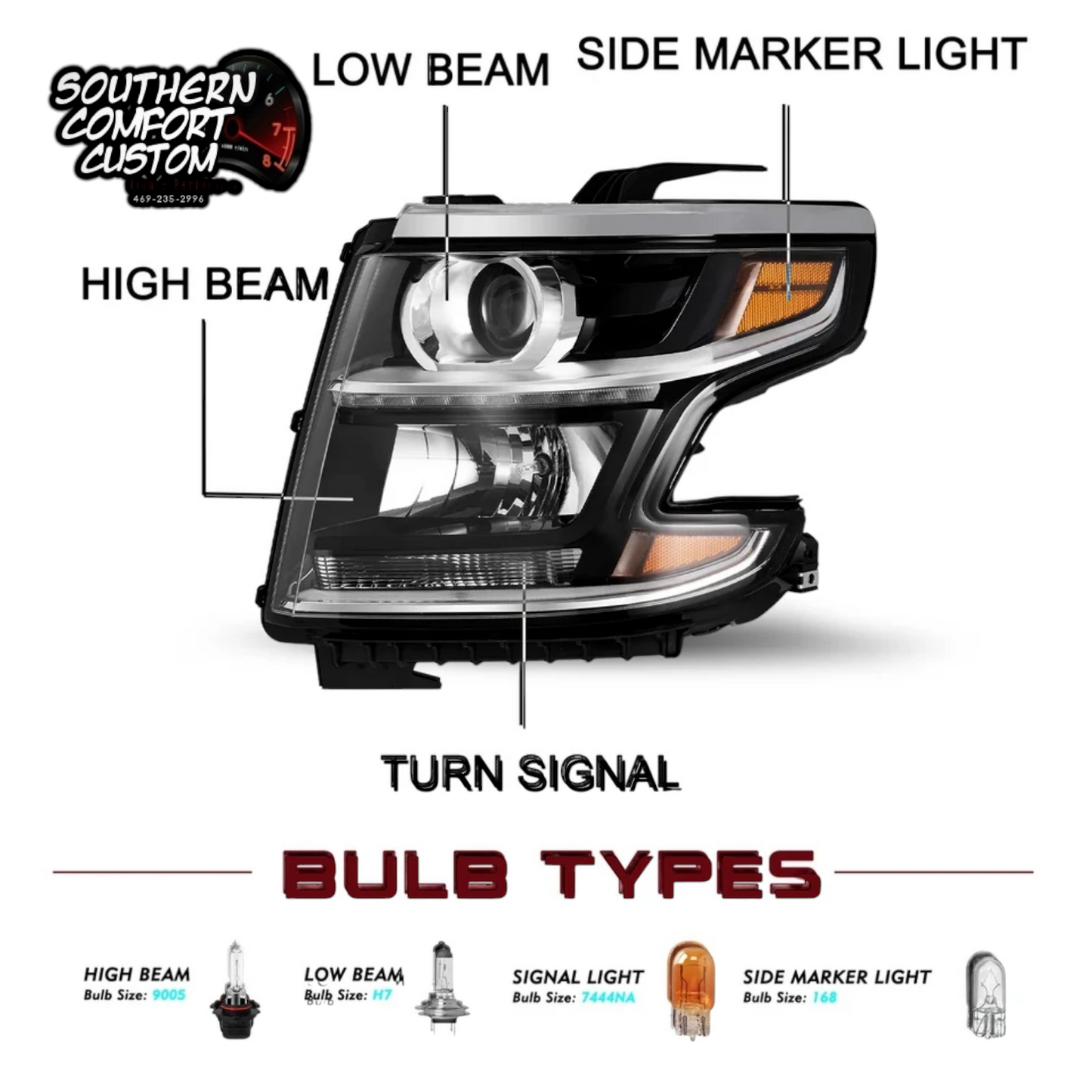 For Chevrolet
2015-2020 Chevy Tahoe
2015-2020 Chevy Suburban
2016-2019 Chevy Suburban 3500HD
(Fit Models With Halogen Headlights Only)
