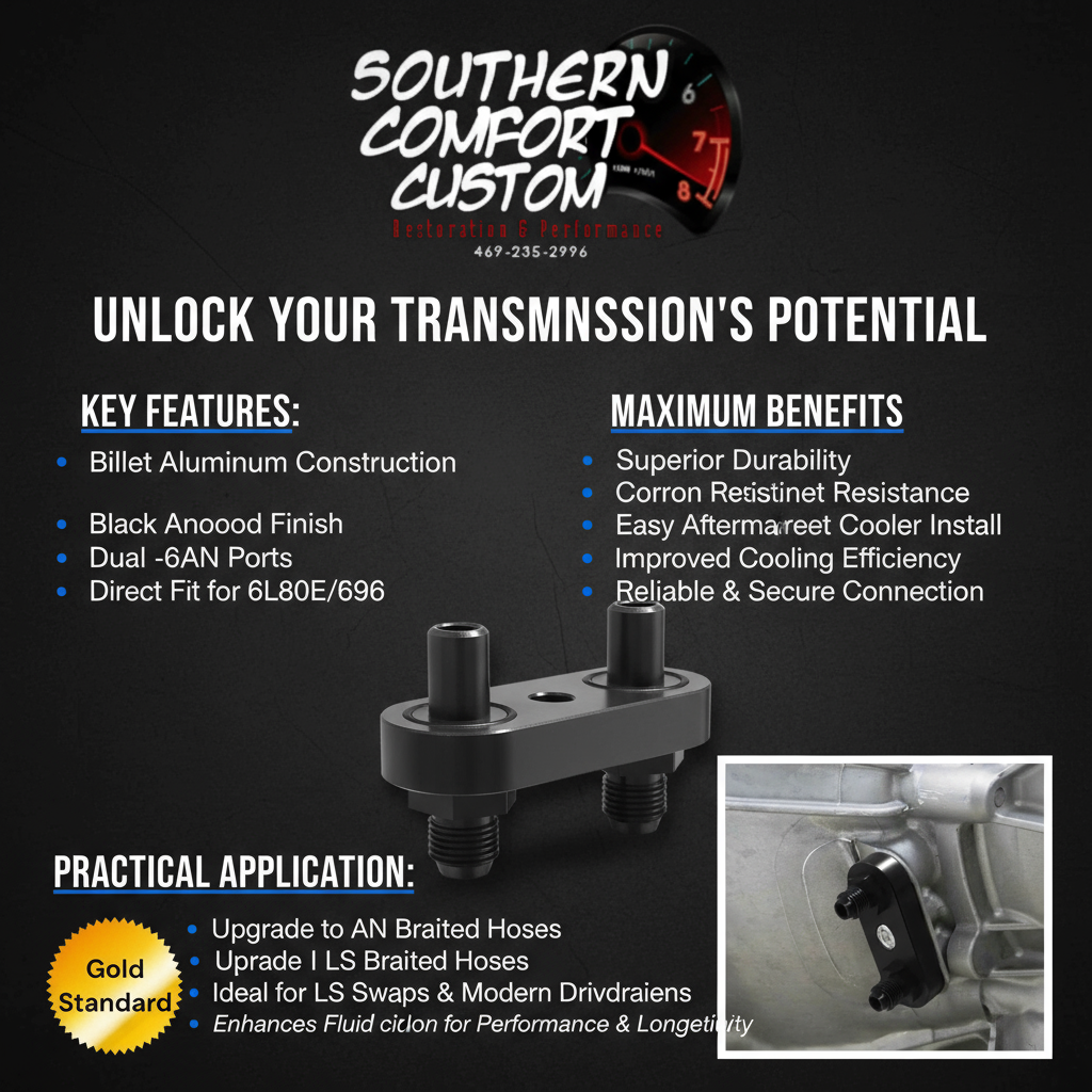 6L80E 6L90E Transmission Oil Cooler Line Manifold Adapter 6AN Fittings Seal
Specification & Features: