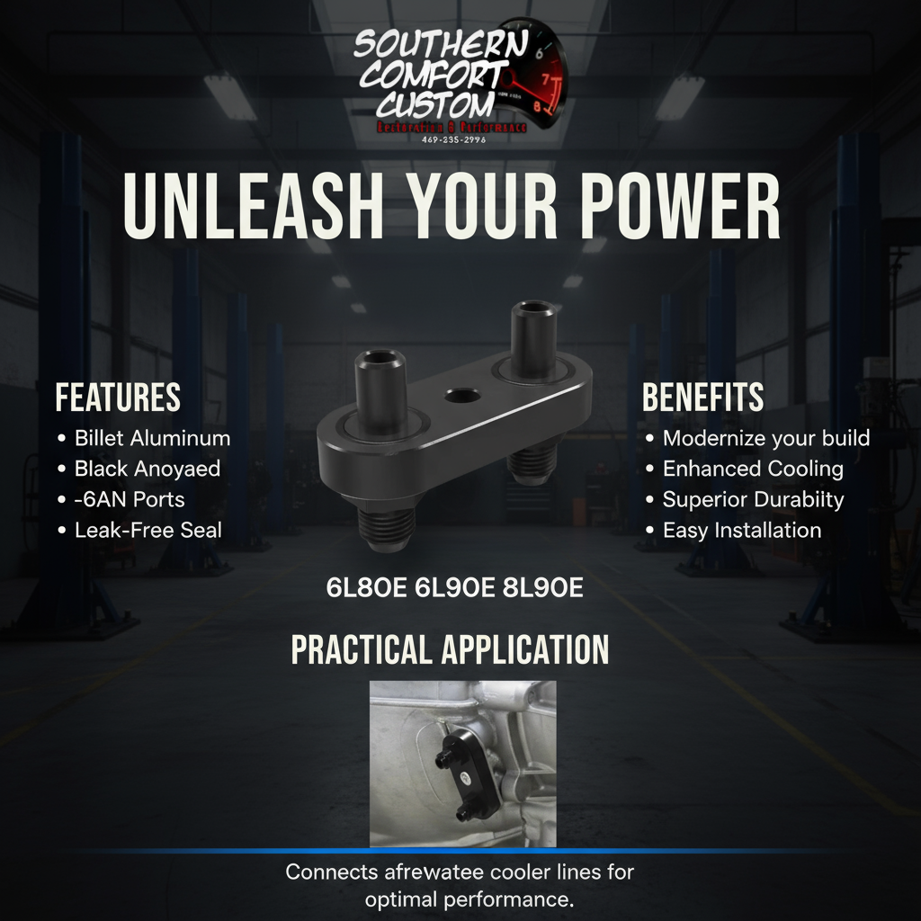 6L80E 6L90E Transmission Oil Cooler Line Manifold Adapter 6AN Fittings Seal
Specification & Features: