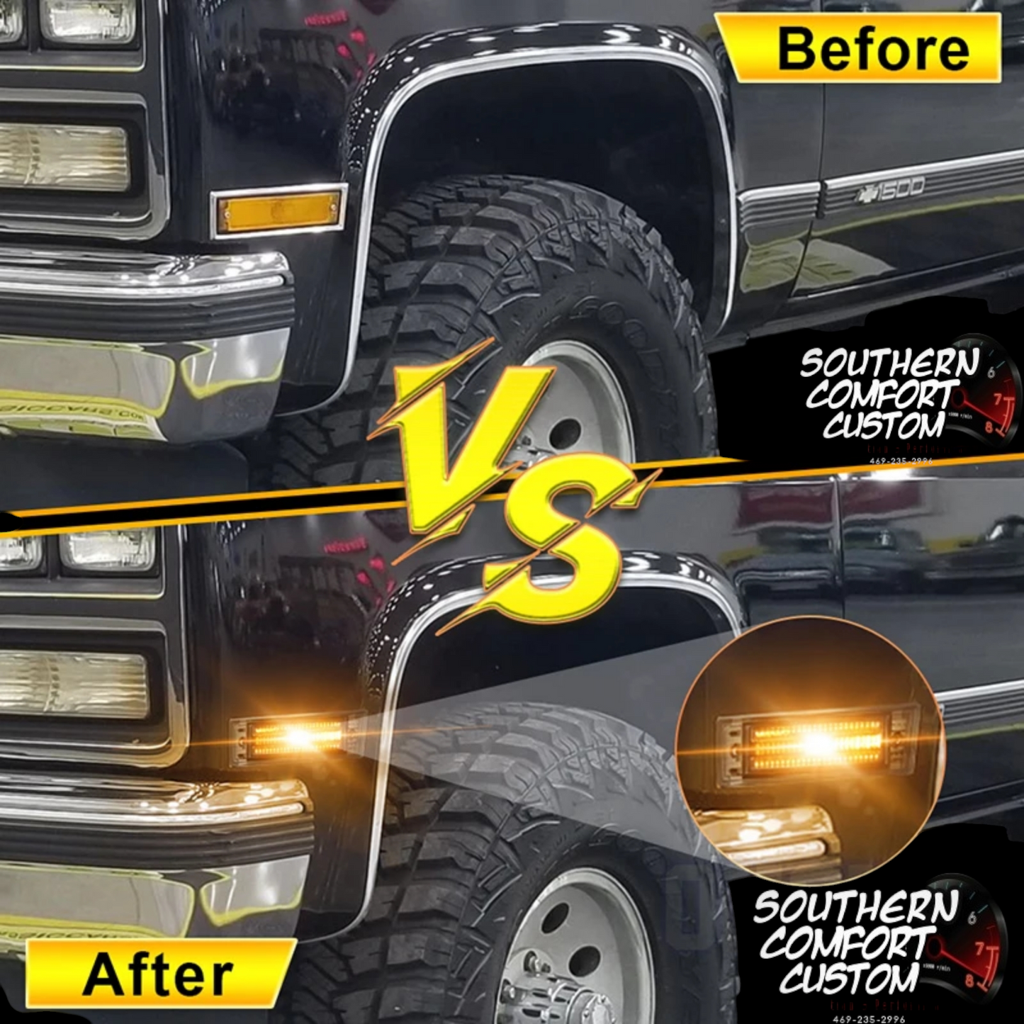 Smoked Lens Fender Led Side Marker Application
1981-1991 GMC 1500 ,2500,C10 C20,C30, 1987-1991 Chevy Blazer, 1981-1986 Chevy K5 Blazer