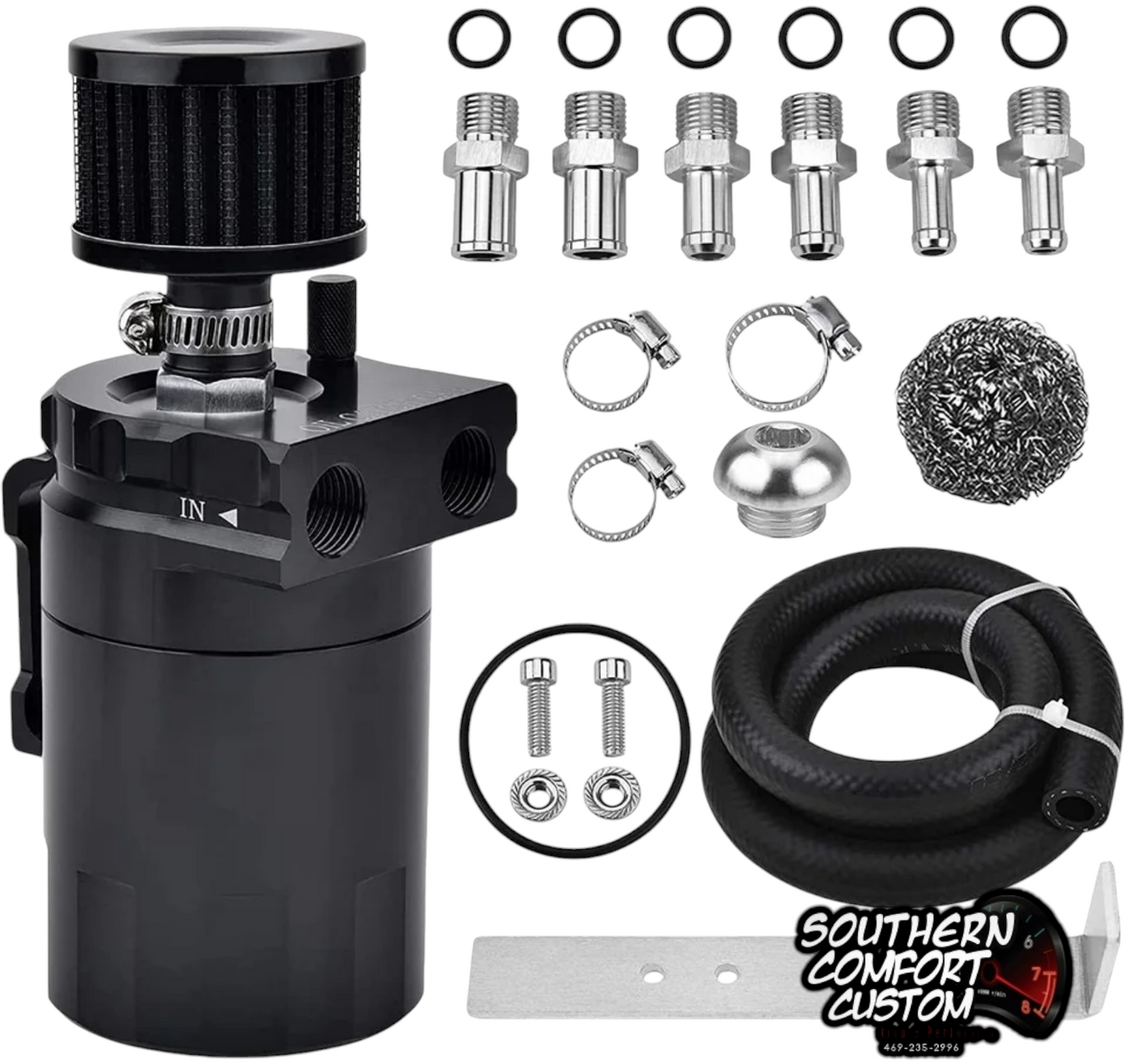 Aluminum Baffled Oil Catch Can Reservoir Tank Breather Filter with 3/8" NBR Fuel Line