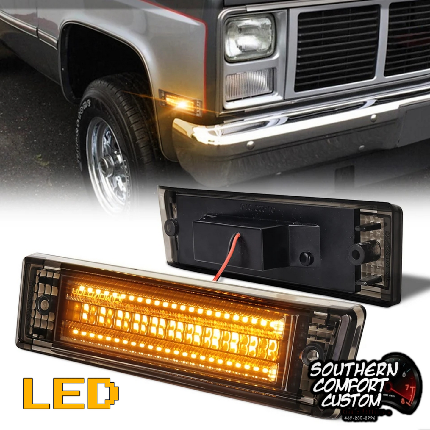 Smoked Lens Fender Led Side Marker Application
1981-1991 GMC 1500 ,2500,C10 C20,C30, 1987-1991 Chevy Blazer, 1981-1986 Chevy K5 Blazer