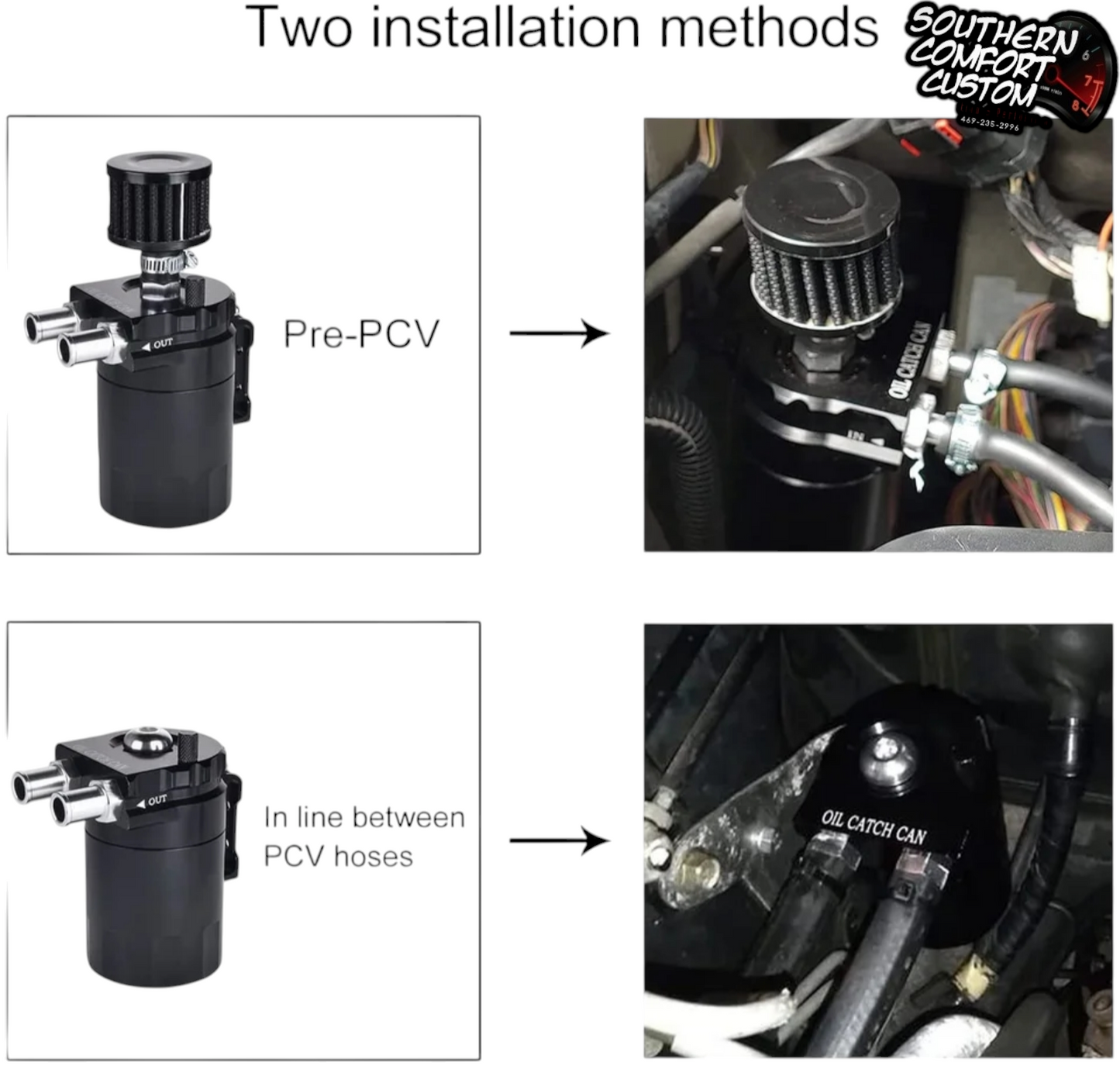 Aluminum Baffled Oil Catch Can Reservoir Tank Breather Filter with 3/8" NBR Fuel Line