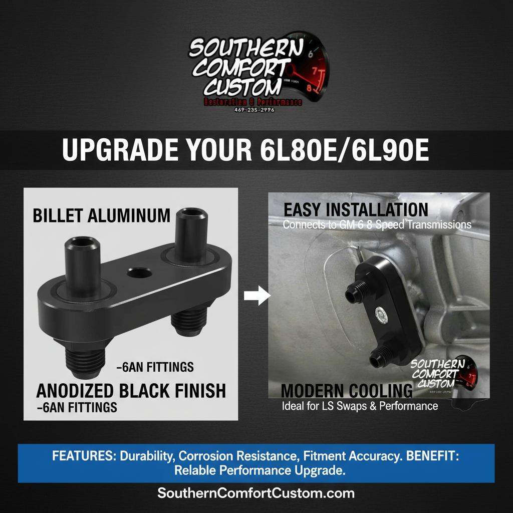 6L80E 6L90E Transmission Oil Cooler Line Manifold Adapter 6AN Fittings Seal
Specification & Features: